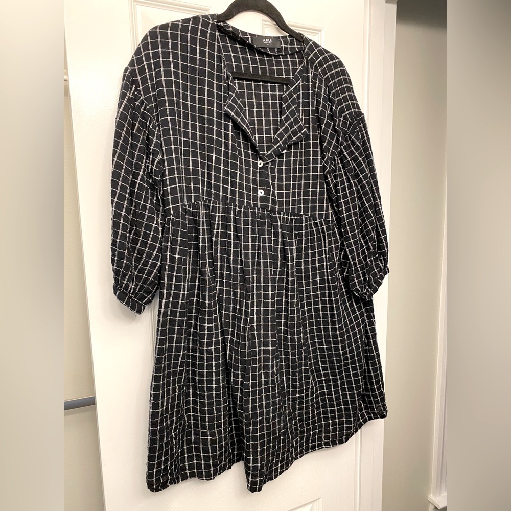 ABLE Nico Swing Dress Black Gingham Sz M